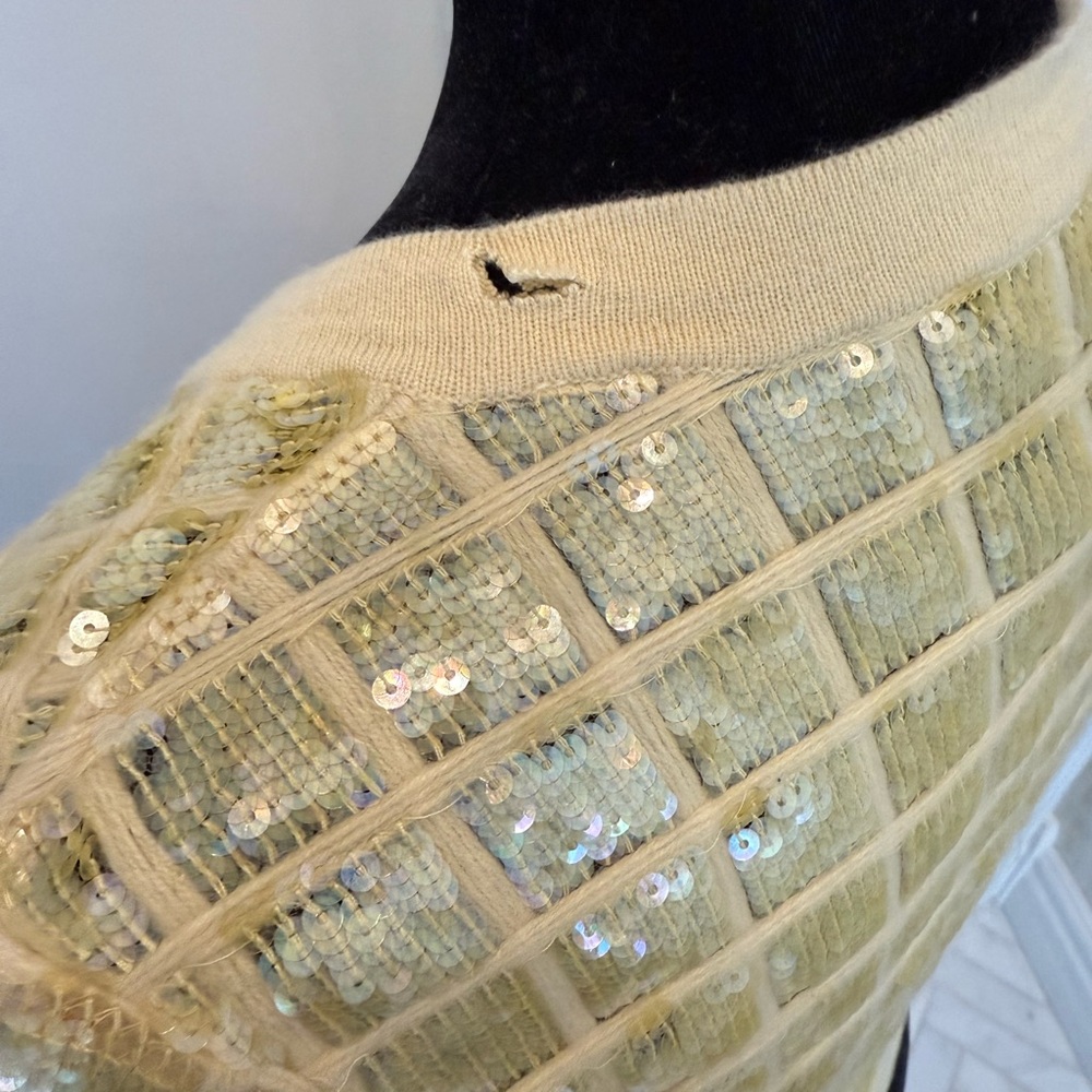 CHANEL Yellow and Gold Sequin Cashmere Button Up Cardigan - Picture 7 of 7